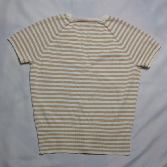 TOMMY HILFIGER womens TOP shirt STRIPED cream TAN sweater CARDIGAN SIZE M - Picture 8 of 8